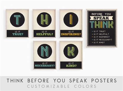 Editable Think Classroom Printable Posters Think Before You Etsy