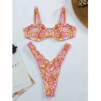 Emmiol Envío gratis 2023 Conjunto de bikini con aros estampado con