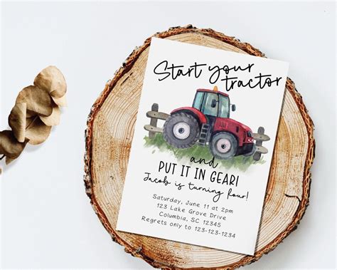 Tractor Birthday Invitation Red Tractor Farm Theme Party Etsy