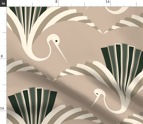 Large Scale Art Deco Crane Muted Fabric Spoonflower