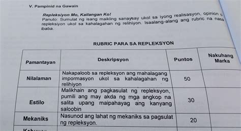 V Pampinid Na Gawain Repleksiyon Mo Kailangan Ko Panuto Sumulat Ng