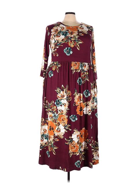 Hazel Blues Floral Maroon Burgundy Casual Dress Size 5x Plus 60