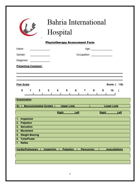 Physiotherapy Assessment Form Docx Upd Pdf Physical Therapy Diseases And Disorders