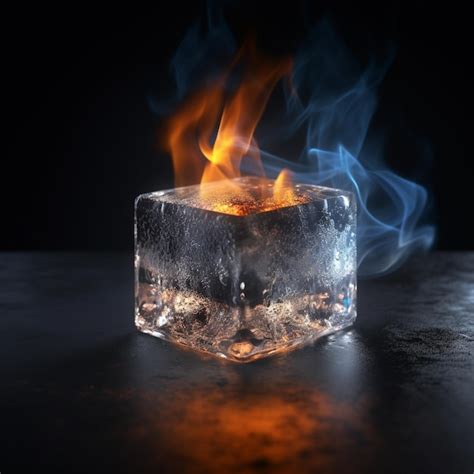 Premium Ai Image A Cube Of Ice That Is Lit Up With The Flame In The