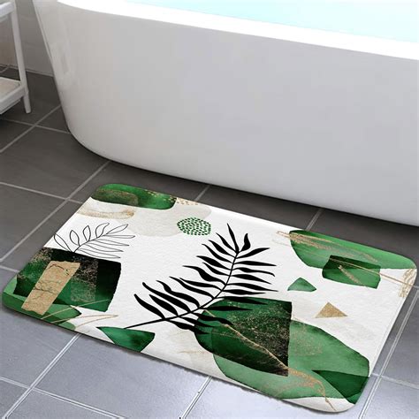 Sage Green Bath Rugs For Bathroom Abstract Boho Green Gold Leaves