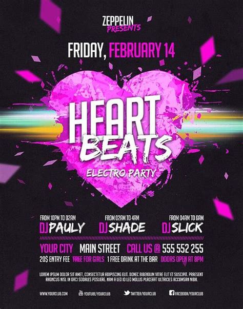 Heart Beats Party Psd Flyer Template And Facebook Cover Free Download