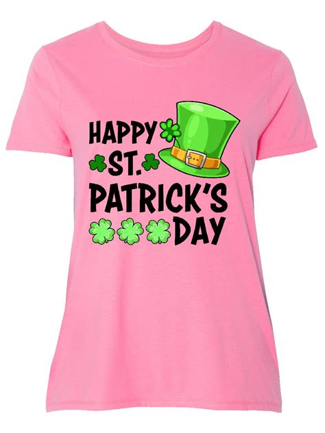 Inktastic Happy St Patricks Day Green Hat And Clovers Womens Plus