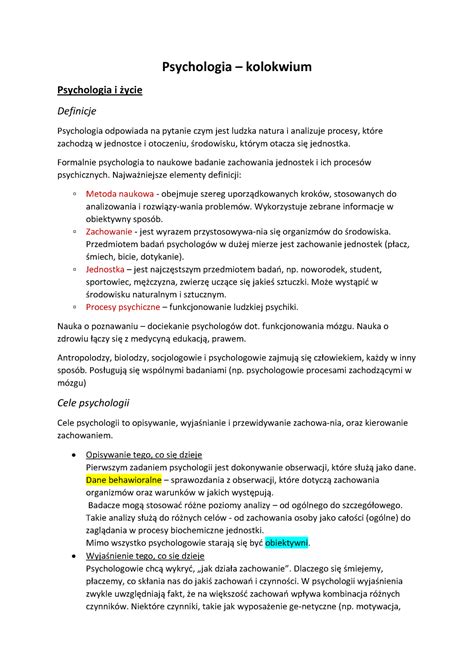 Psychologia Kolokwium Pomoce Psychologia Kolokwium Psychologia I