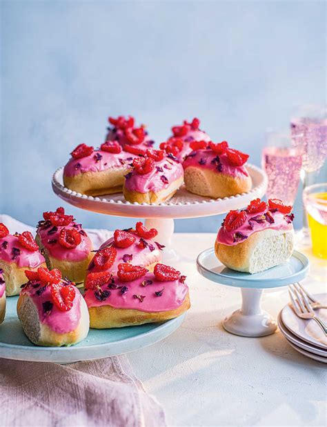 Raspberry And Rose Iced Buns Recipe Sainsbury`s Magazine