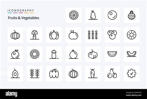 25 Fruits Vegetables Line Icon Pack Stock Vector Image Art Alamy