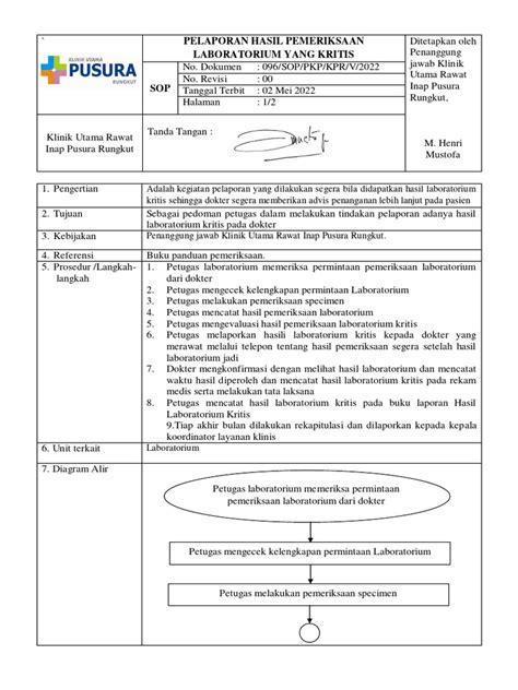 8 Sop Pelaporan Hasil Pemeriksaan Laboratorium Yang Kritis Pdf