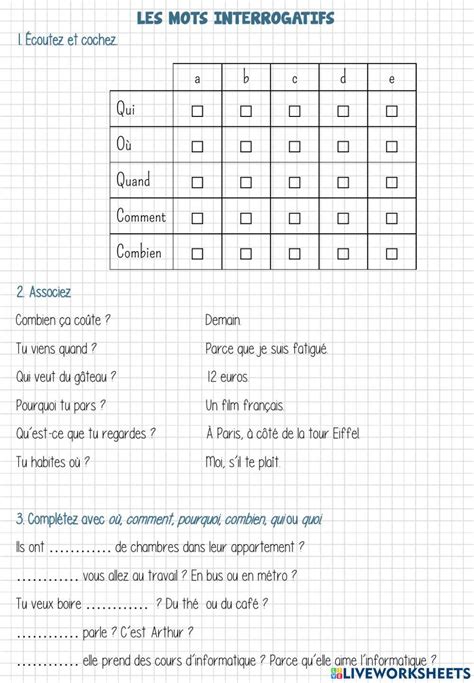 Les Mots Interrogatifs Online Exercise For Live Worksheets