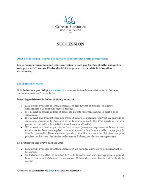 Fiche Succession Ordres Heritiers Bareme Droits Succession Pdf