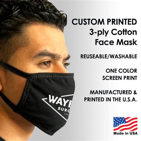 Custom Printed Face Masks With Your Company Logo Printed In One Color