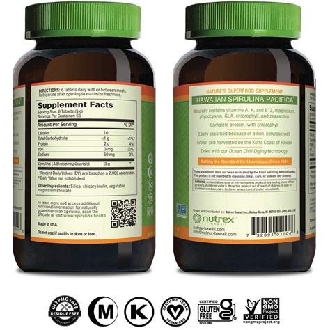 Nutrex Hawaii Pure Hawaiian Spirulina 500mg, 400 tabs | Vitamin SG
