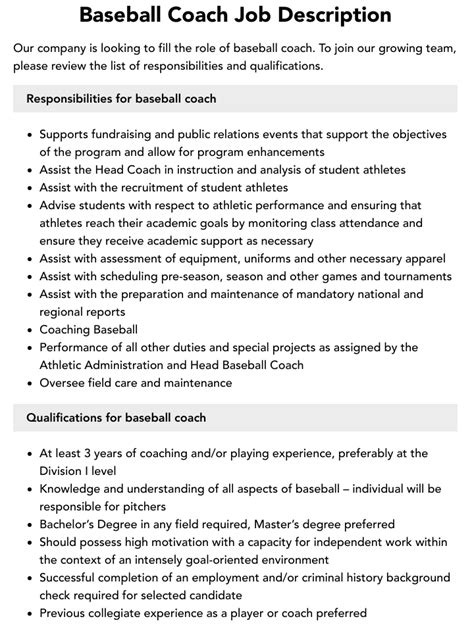 Baseball Coach Job Description | Velvet Jobs