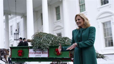 Jill Biden welcomes Christmas tree to the White House