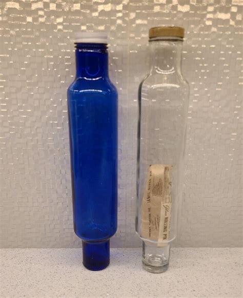 Vintage Roll Rite Cobalt Blue And Clear Glass Rolling Pins W Caps Instructions Ebay