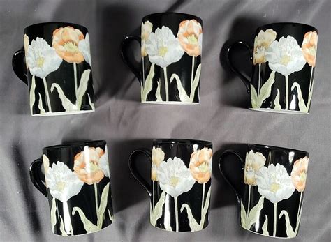 Lot Of Fitz Floyd Midnight Poppy Mugs Free Shipping Ebay