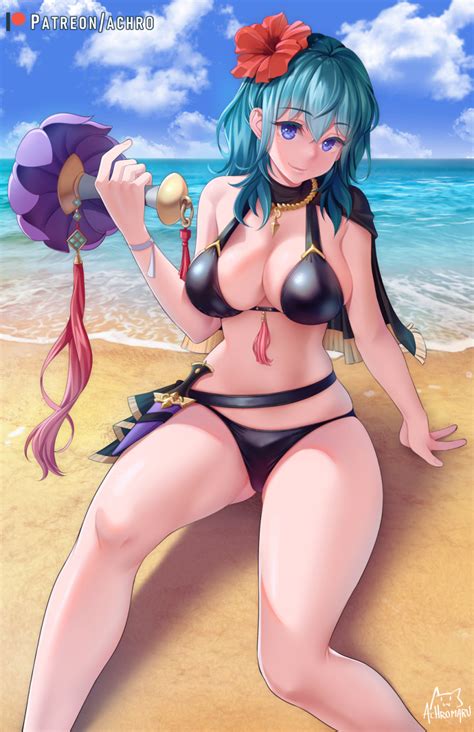 Hentai Busty Girl Achromaru Alluring Arm Support Beach Big Breasts