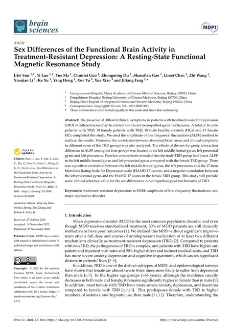 Pdf Sex Differences Of The Functional Brain Activity In Treatment