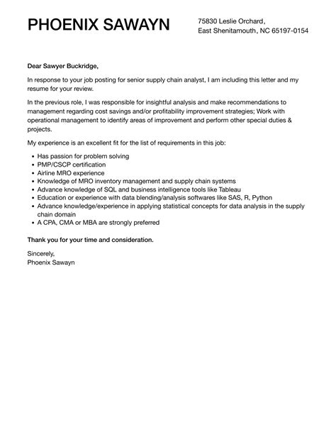 Senior Supply Chain Analyst Cover Letter Velvet Jobs