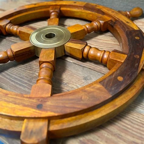 Teak Wood Ships Steering Wheel With Brass Center Inch The Kings Bay