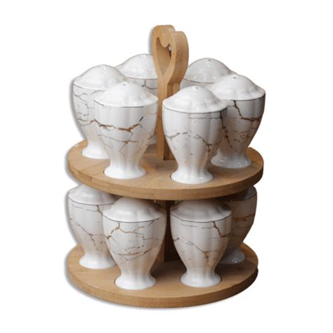 Momaz White Porcelain Spices Set With Stand Freeshop