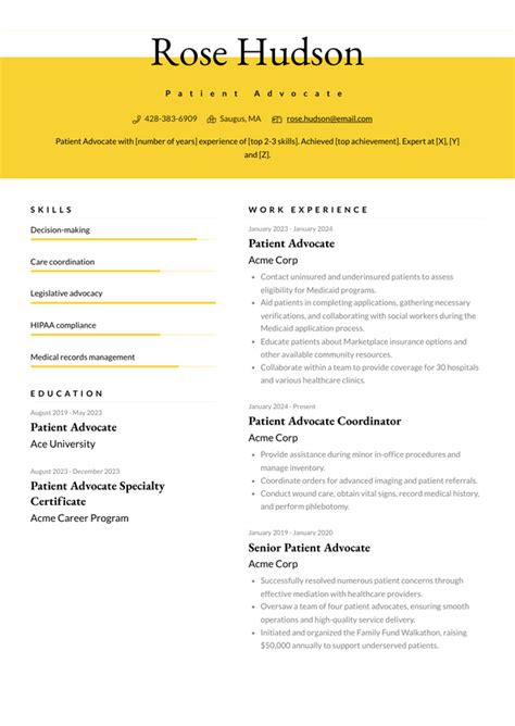 Patient Advocate Resume Examples And Templates