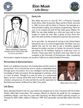 Elon Musk Biography - Reading, Digital INB, Slides & Activities | TPT