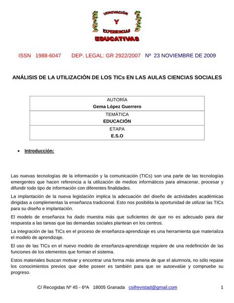 Pdf An Lisis De La Utilizaci N De Los Tics En Las Aulas