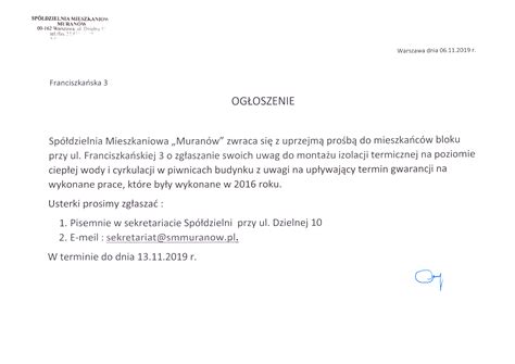 Informacje Spółdzielnia Mieszkaniowa Muranów