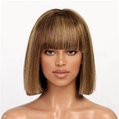 Amazon Ellors Inch Highlight Ombre Bob Wig With Bangs Human