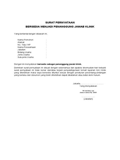 Surat Pernyataan Bersedia Menjadi Penanggung Jawab Pdf