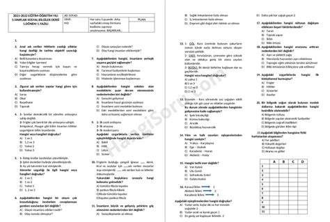 5 Sınıf Sosyal Bilgiler 1 Dönem 2 Yazılıya Hazırlık 2021 2022
