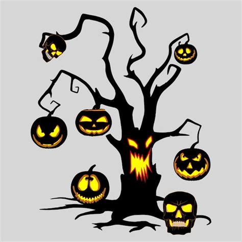 Árbol de halloween con calabazas vector art Vector Premium