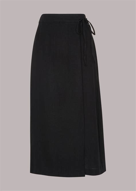 Black Wrap Detail Linen Skirt Whistles