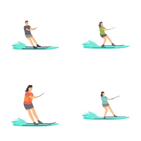 Premium Vector | Set of water skiing cartoon characters