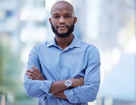 Black Man Business Executive And Portrait With Company Vision And Arms