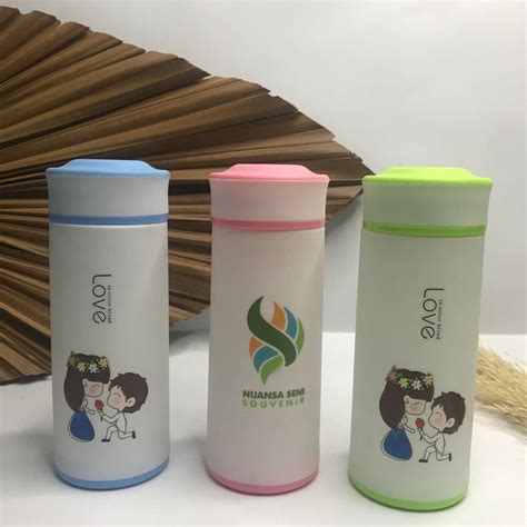 Jual Souvenir Botol Minum Pure Love Mini Tumbler Kaca Motif 350ml