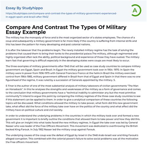 Compare And Contrast The Types Of Military Essay Example