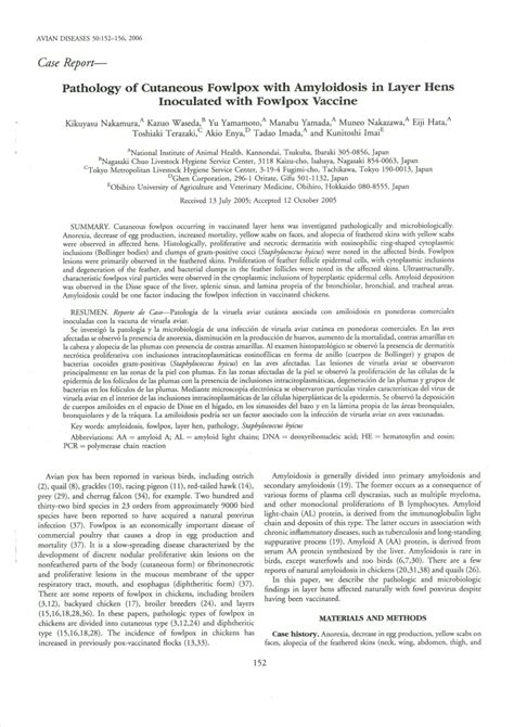 Pdf Pathology Of Cutaneous Fowlpox With Amyloidosis In Layer Hens