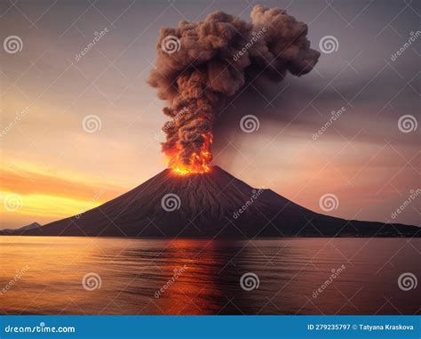 Volcanic eruption Krakatoa stock illustration. Illustration of ...