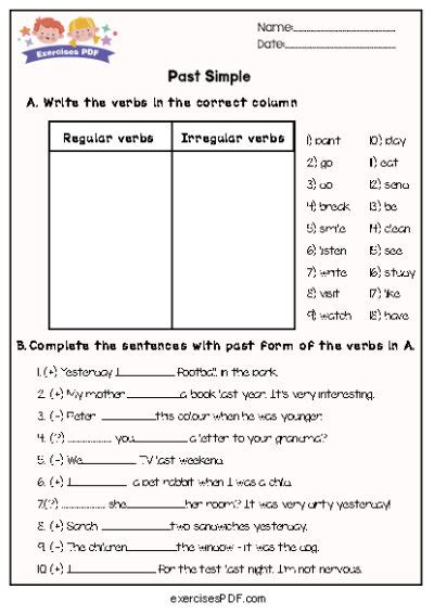 Complete the sentences with past form of the verbs - Exercises PDF