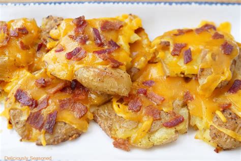 Cheesy Smashed Potatoes With Bacon Deliciously Seasoned