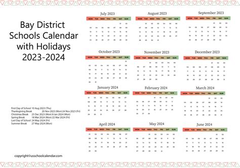 Bay District Schools Calendar with Holidays 2023-2024