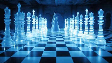 Premium Photo | A woman in a white dress standing in front of a chess ...