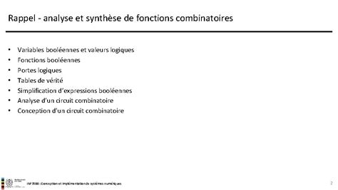 Rappel Analyse Et Synthse De Fonctions Combinatoires Pierre