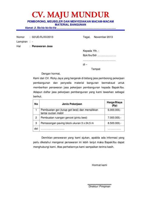contoh surat penawaran barang block style  koleksi gambar