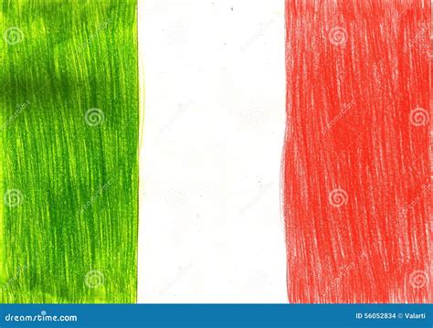 Drapeau De L'Italie, Photo Italienne De Style D'enfant D'illustration De Dessin Au Crayon ...